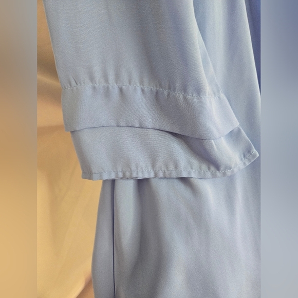 Gianni B. Blue Faux Wrap Mini Dress Medium | 3/4 Sleeves | Embroidered - Picture 4 of 9